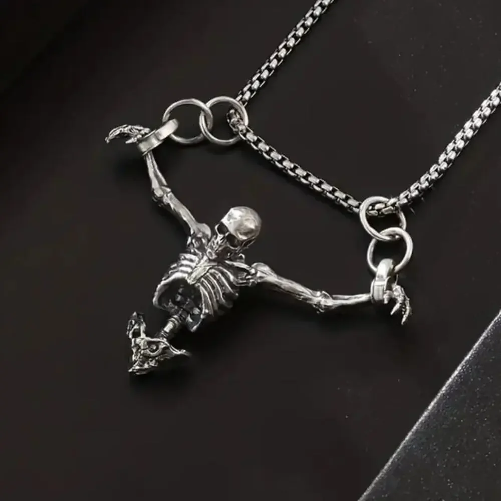 Skeleton Necklace Skull Crossbones Halloween Cosplay Punk Rock Gothic Jewelry